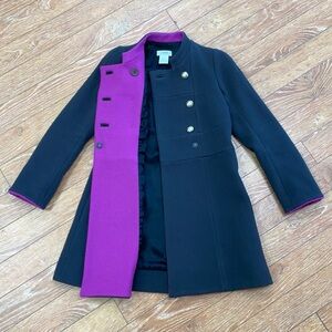Sonia Rykiel Gray and Pink Double-Breasted Peacoat with Gold Buttons - Sz 38
